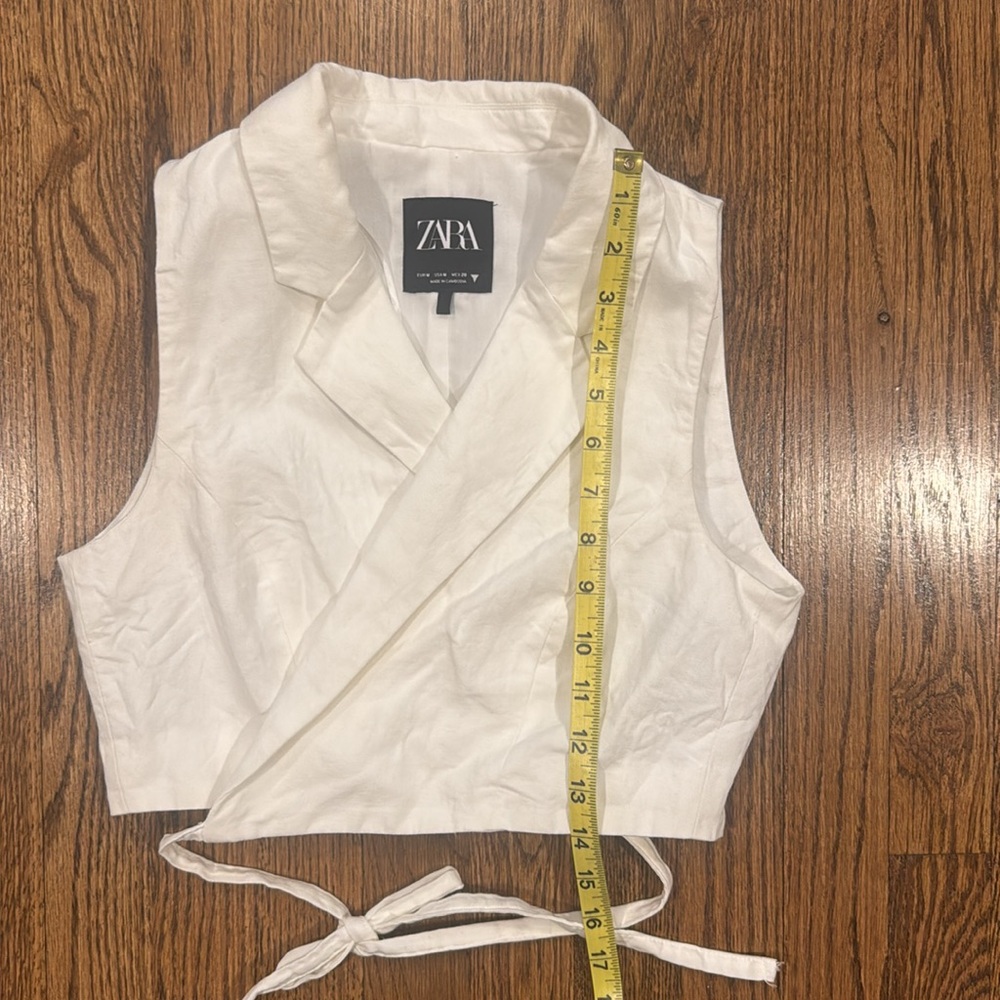 Zara white Tailored linen blend wraparound vest cropped size medium - Picture 5 of 7